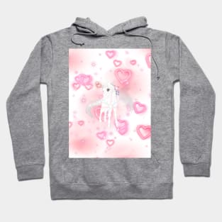 Cute white baby unicorn with pink hearts and shiny stars Hoodie